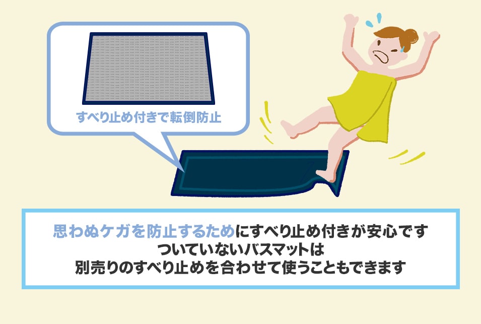 安全に使用できるすべり止め付きバスマット